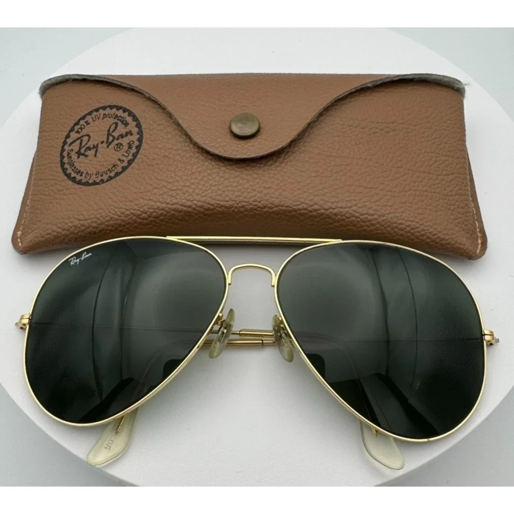Vintage Ray-Ban Aviator USA Gold Green Lenses 64[]14 Bausch & Lomb w/Case
